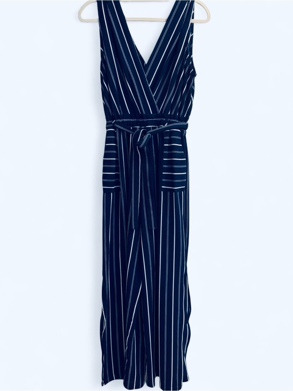 Montreal Striped Wrap Maxi Dress in Blue & White Size Large